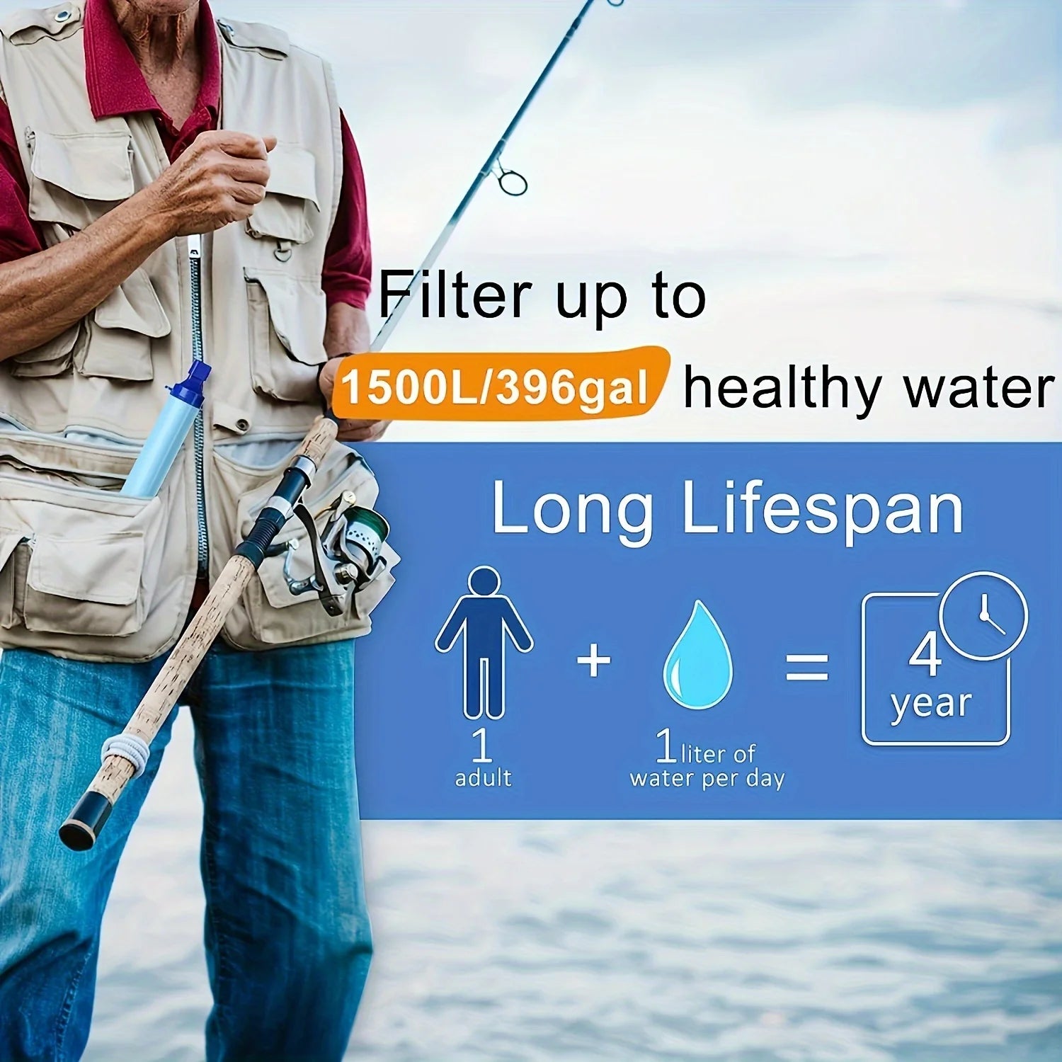 1pcs Portable 4-Stage Water Purifier Straw - Removes 99.9999% Impurities - Ideal for Outdoor Adventures, Filters up to 1,500L