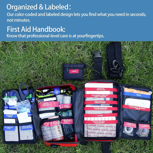 348-Piece Waterproof First Aid Kit for Marine, Boating, Camping, Car & Home Emergency with Labeled Compartments