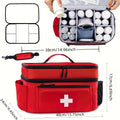 Large capacity travel medicine storage bag, portable emergency kit, double-layered design, front pouch, multiple ways to carry.